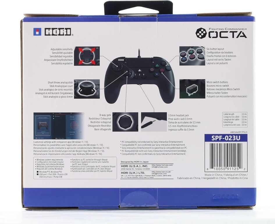 HORI Manette filaire Fighting Commander Octa pour PC/PS4/PS5 - Noir