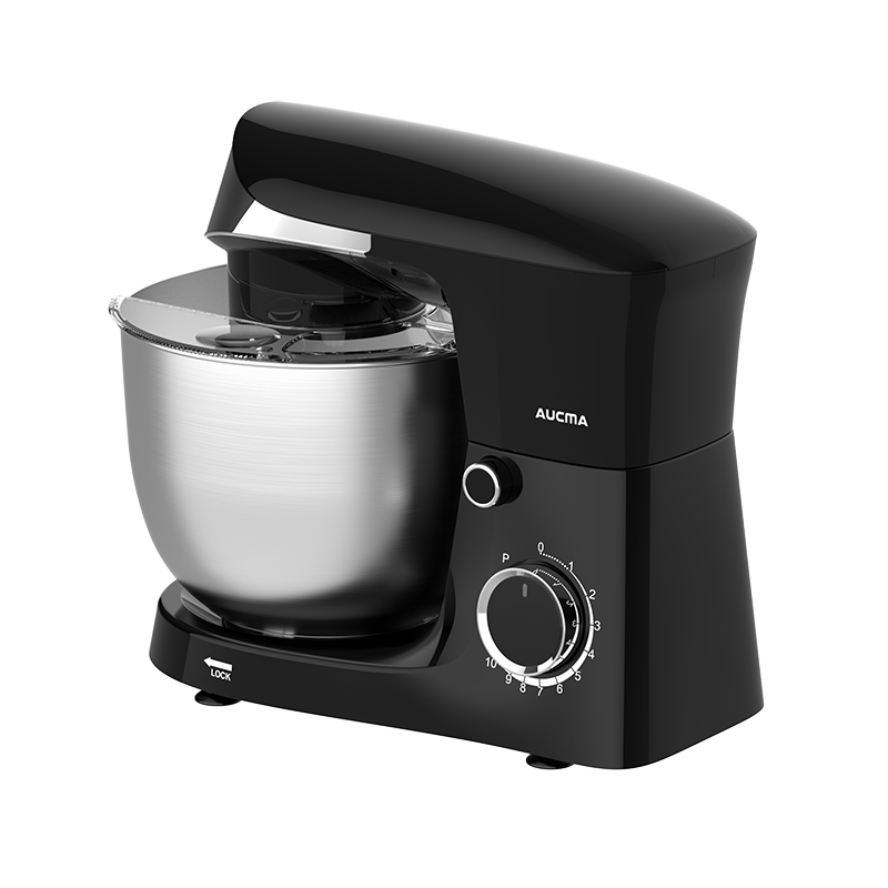 AUCMA Robot pâtissier 5 L 10 vitesses Tête inclinable 3-en-1 avec bol, crochet pétrisseur, fouet et batteur, moteur AC 400 W cuivre pur pour pâtisserie, gâteaux, pain, pizza