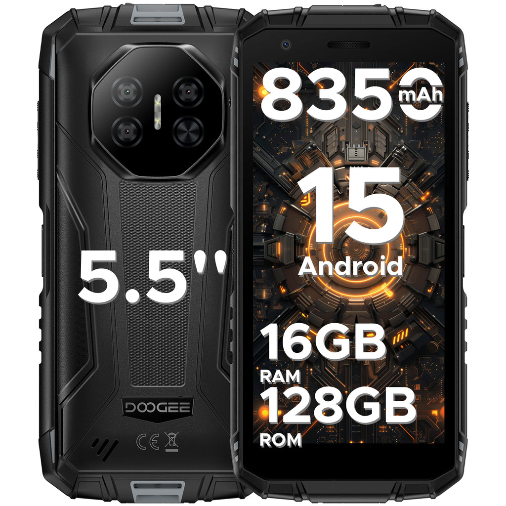 DOOGEE Fire 3 Pro Smartphone Rugged Android 15 IA, 16 Go + 128 Go / 2 To Octa-Core, 8350 mAh / 18 W, 5,5" HD+ IPS, 4G Double SIM, 16 MP / Widevine L1 / Prise Jack 3,5 mm / Face ID / OTG / NFC