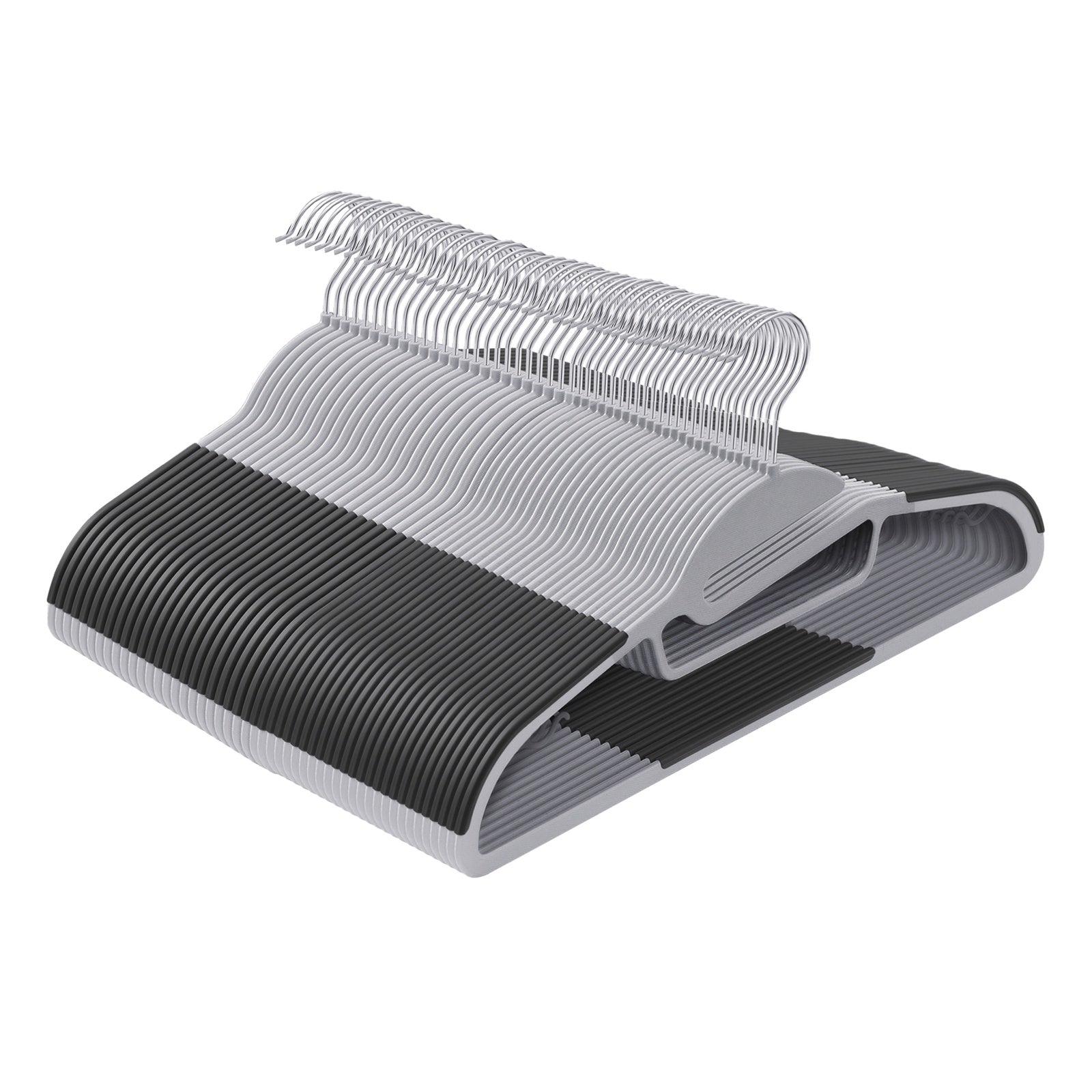 JOYFURNOS Lot de 50 cintres, cintres en plastique peu encombrants avec crochet pivotant à 360°, pour armoire, en forme de S, robustes, gris