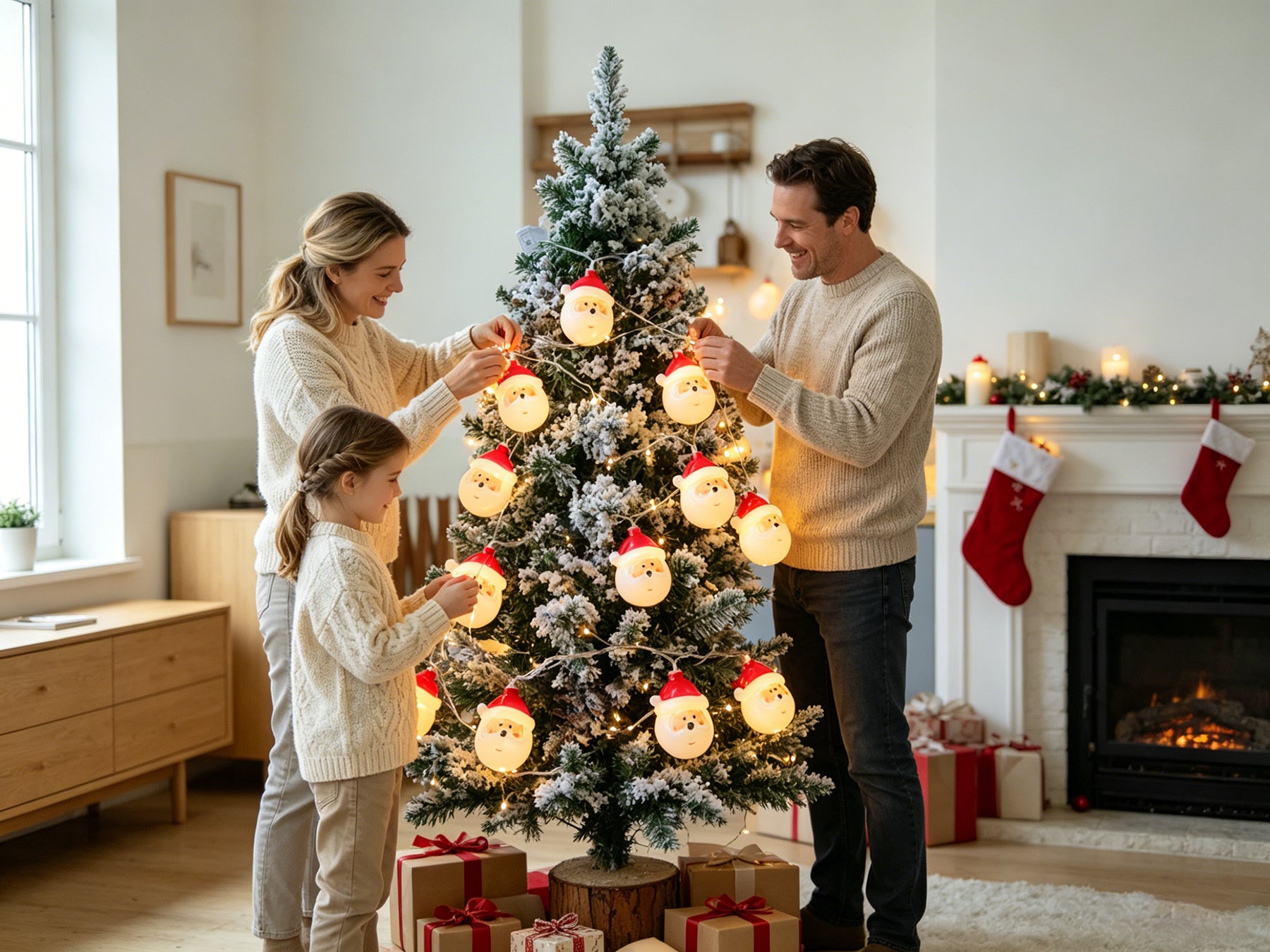 Guirlande lumineuse LED Père Noël pour décoration de sapin de Noël, atmosphère festive, idéale pour Noël