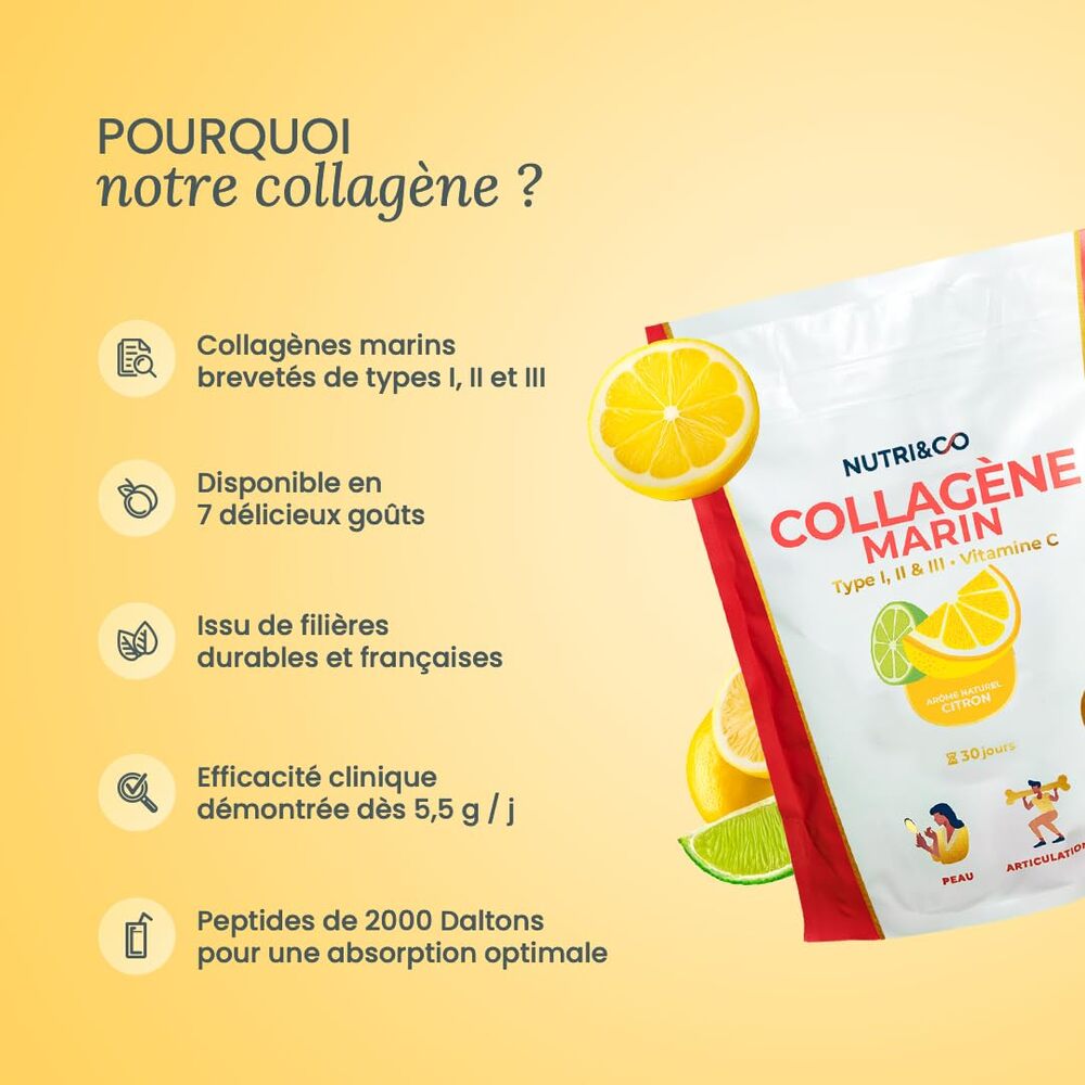 Nutri&Co Collagène marin type 1, 2 et 3 - goût citron - 180 g
