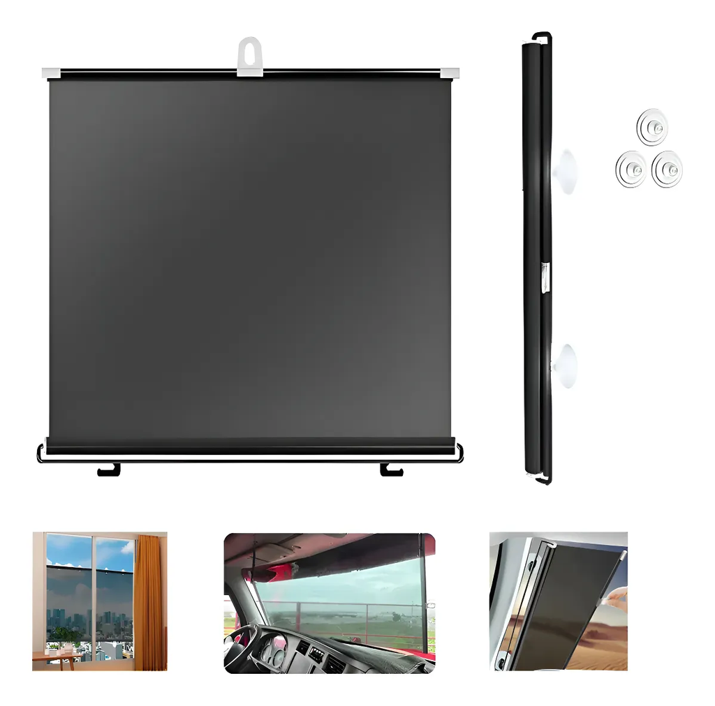 HELLO LEIBOO Store enrouleur de protection solaire rétractable pour vitre de voiture 58 x 125 cm, protection UV, isolation thermique, rideau de protection solaire auto-enrouleur