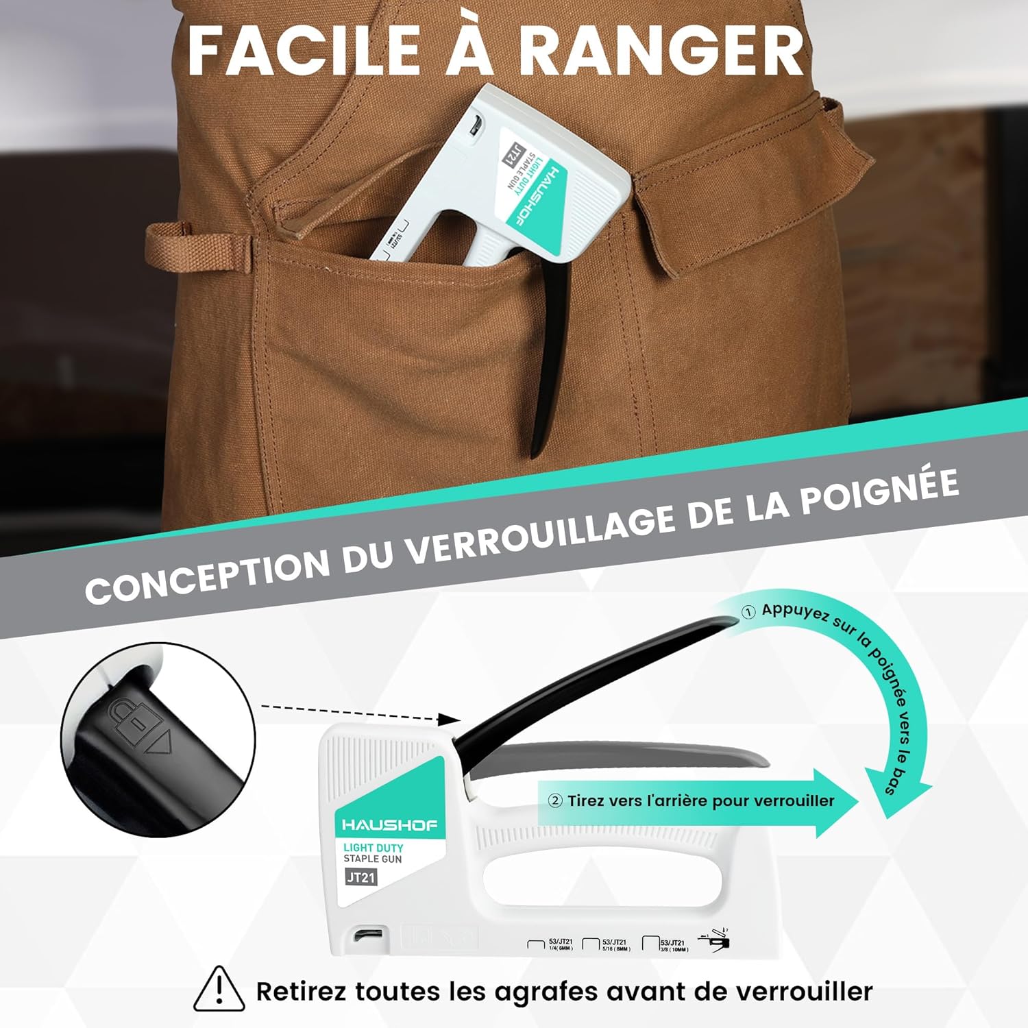 HAUSHOF Pistolet agrafeuse type 53 en plastique ABS avec extracteur d'agrafes et 800 agrafes de 8 mm pour bois, tissu, meubles et tapisserie