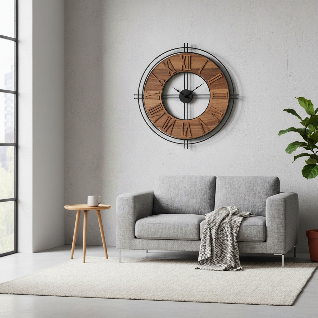 Atmosphera Horloge Dorian diamètre 65 cm bois et métal