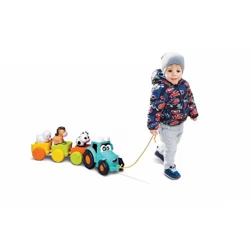 BB JUNIOR - Tracteur + remorque avec 3 animaux (Vache, Cheval, Mouton)
