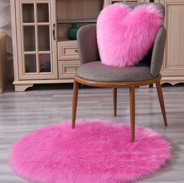 Tapis rond en peluche laine artificielle, 90x90 cm tapis rond shaggy doux, tapis de sol antidérapant pour chambre, salon, décoration de chambre d'enfant (rose)