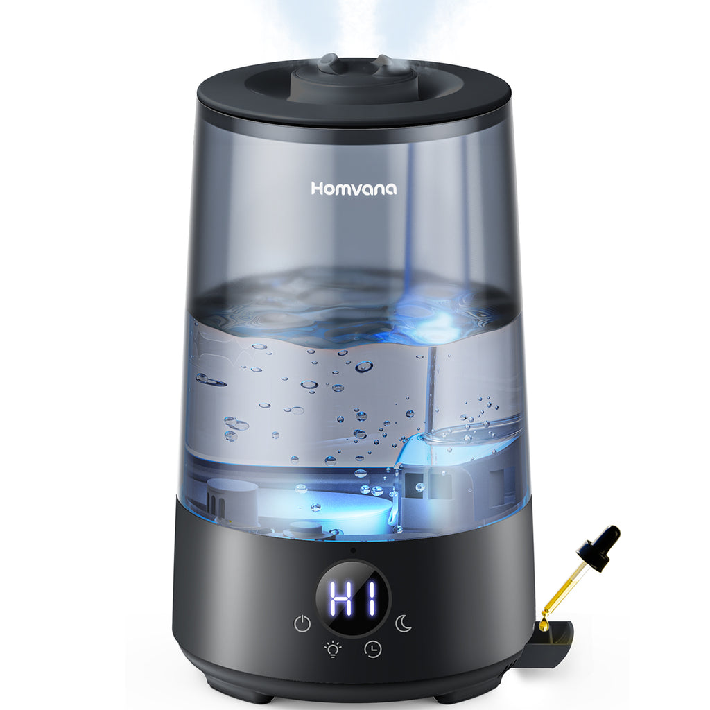 Homvana Humidificateur H101 3,6 L Noir - Remplissage par le haut, Pulvérisation silencieuse, Autonomie 34 h, Silencieux 16 dB, Diffuseur d'arômes et veilleuse