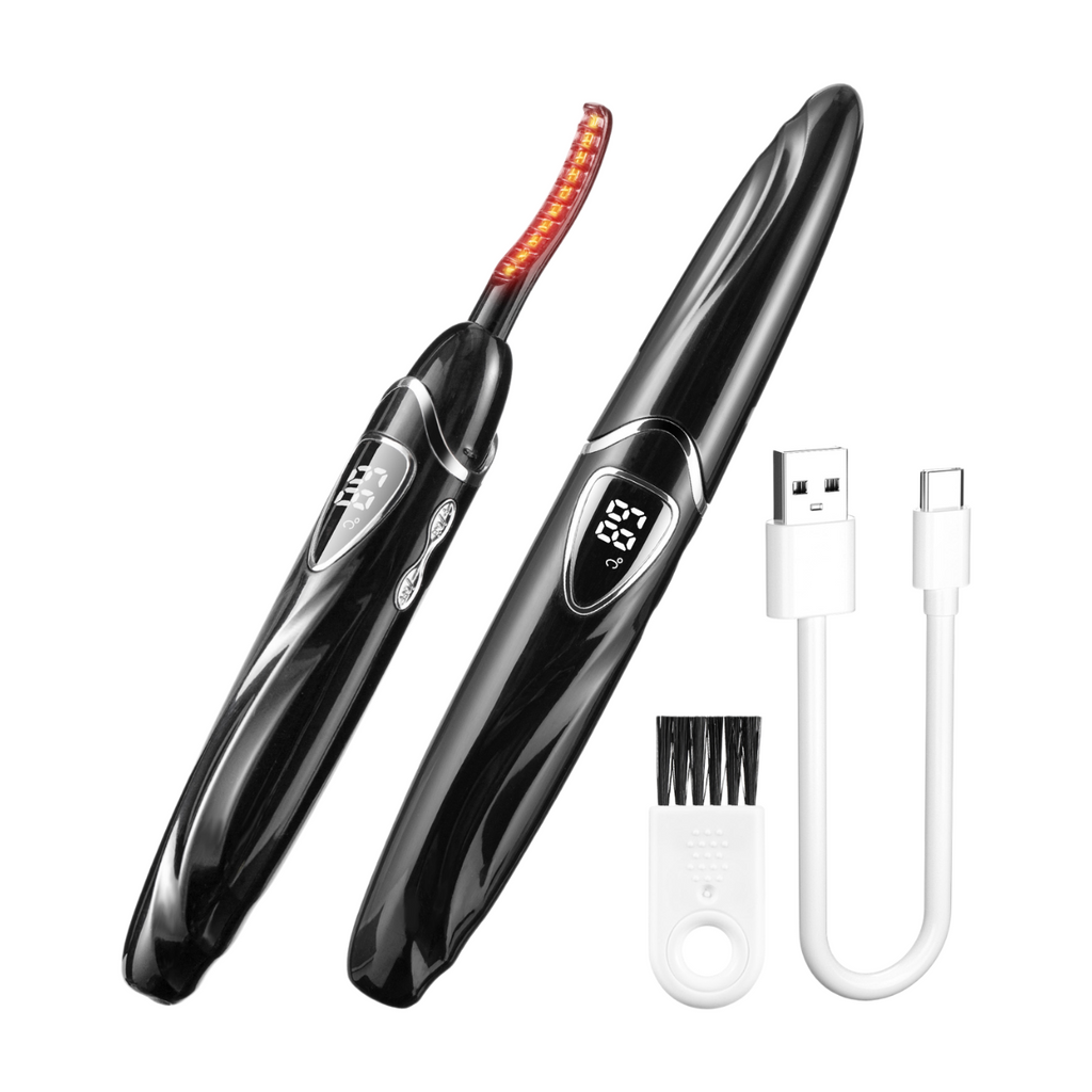 SUNLUXY S600 Recourbe-cils électrique pour courbure naturelle longue tenue, avec affichage LED de la température et de la batterie, arrêt automatique de sécurité - Noir