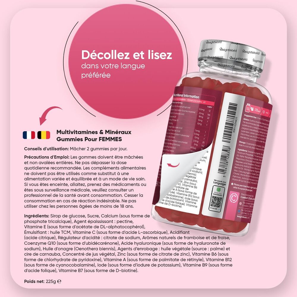 WeightWorld Gommes multivitaminées pour femmes, 90 gommes