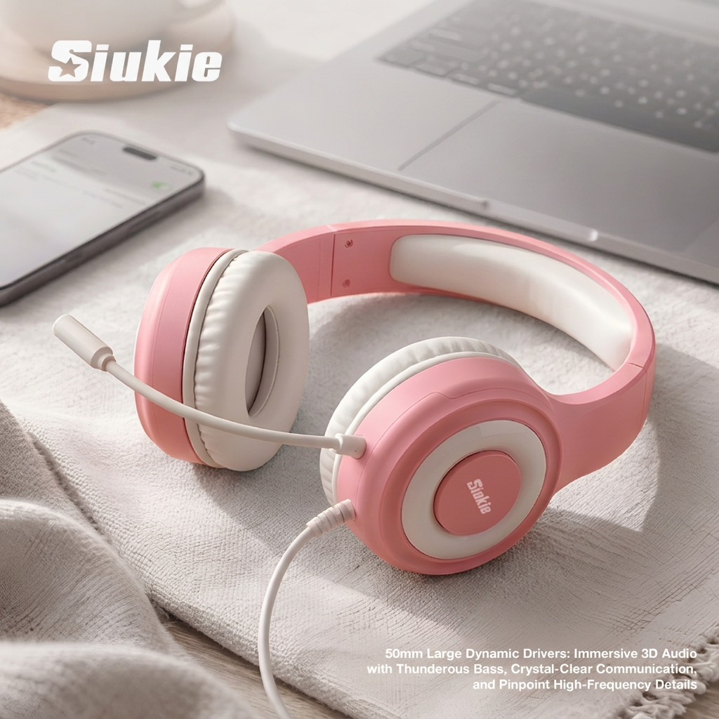 Siukie CH25 Casque Gaming - Micro à Réduction de Bruit, Haut-Parleur 50 mm, Filaire Circum-Auriculaire avec USB & Prise 3,5 mm, Rétroéclairage LED Bleu, Son Surround Stéréo pour PS5