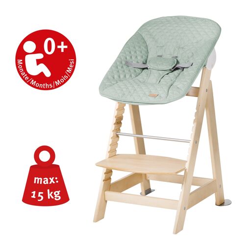 roba Born Up 2 en 1 Chaise Haute Évolutive avec Ensemble Transat Bébé Inclinable (Vert Givré / Bois Naturel)