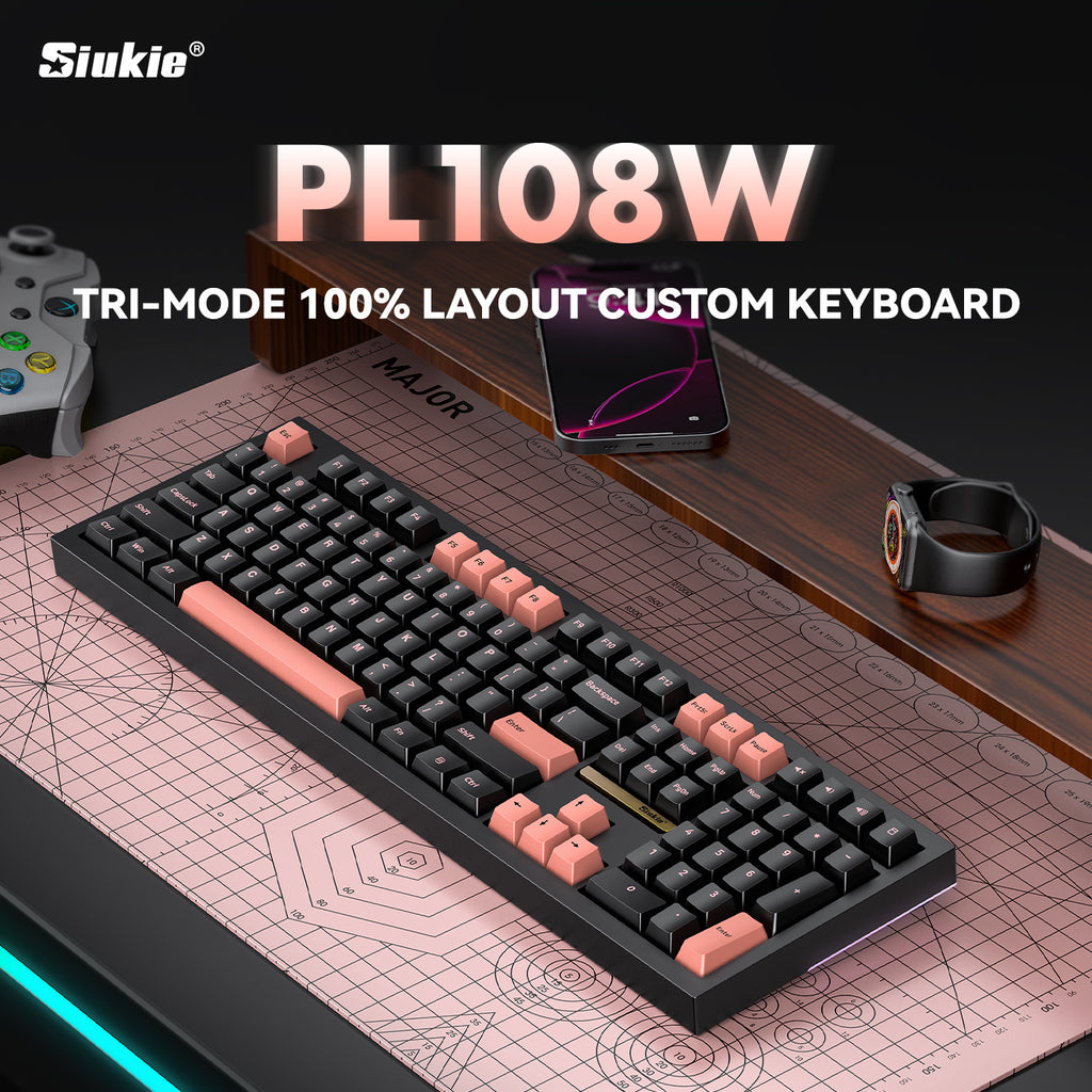 Siukie PL108W Clavier mécanique RVB 108 touches, commutateurs amovibles, 3 modes, noir