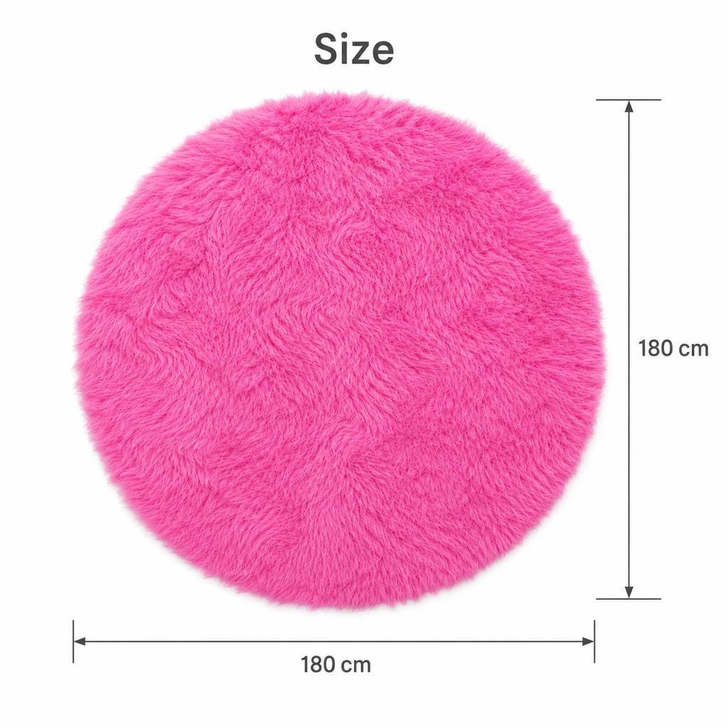 Tapis rond blanc label grand en peluche laine artificielle, 180x180 cm tapis rond shaggy doux, tapis de sol antidérapant pour salon, décoration de chambre (rose)