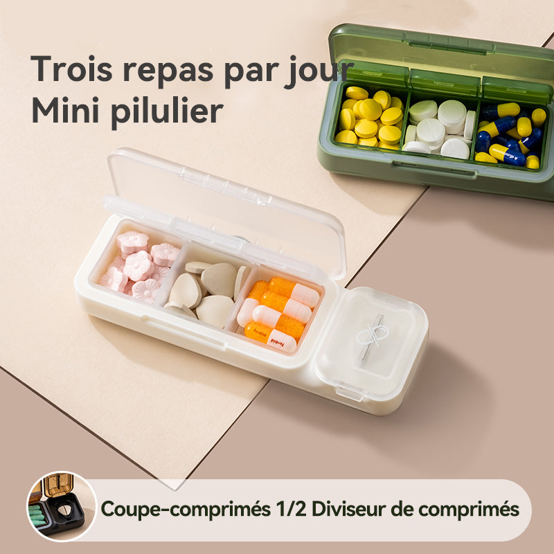 JORDAN&JUDY Boîte à pilules compacte portable avec coupe-comprimés - Blanc