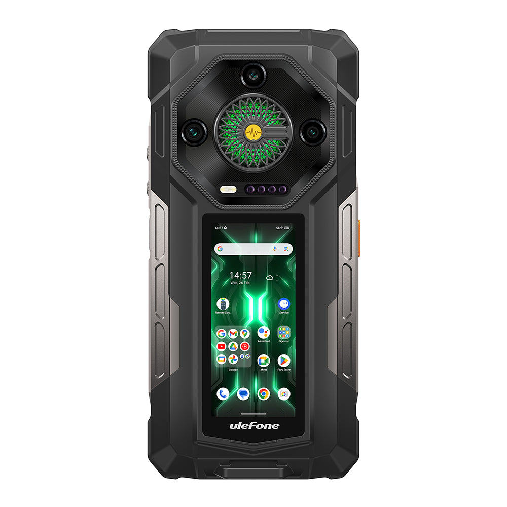Ulephone Armor 33 Pro 5G Téléphone Rugged Double Écran, Écran 6,95" FHD 120 Hz + 3,4", 25500 mAh (66 W) 32 Go + 512 Go, 50 MP + 50 MP + 64 MP + 32 MP, Infinite Halo, Haut-Parleur 118 dB Double SIM, NFC