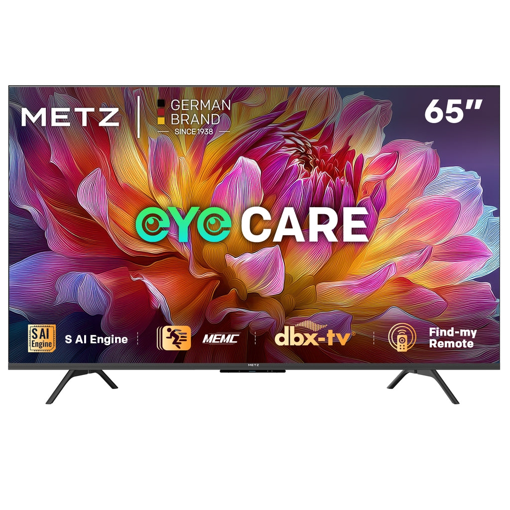 METZ 65MUF7000Z TV 65 pouces 165 cm Google TV avec protection des yeux, 4K UHD, Dolby Vision & Atmos, HDR10, fonction localisation de la télécommande, triple tuner, CI+ classe énergétique F