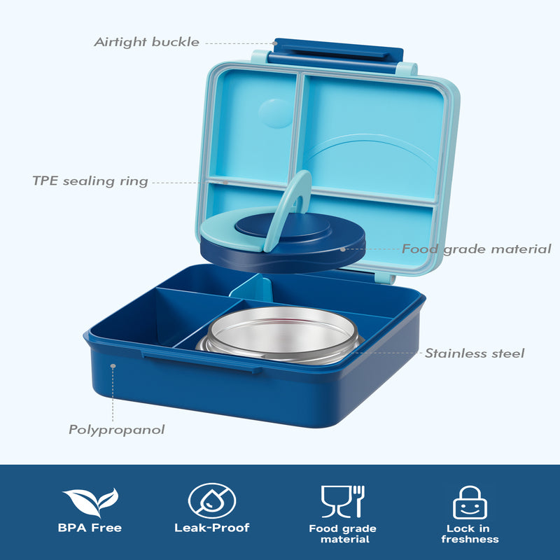 Meoky Boîte repas compartimentée à loquet unique 54 oz - Bleu