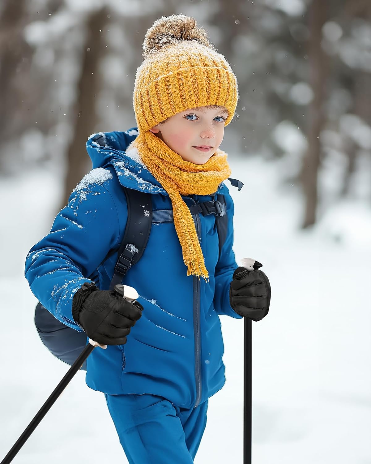 OutdoorMaster gants de ski pour enfants 3M Thinsulate chauds, coupe-vent et imperméables, gants de snowboard d'hiver pour garçons et filles, noir, taille L