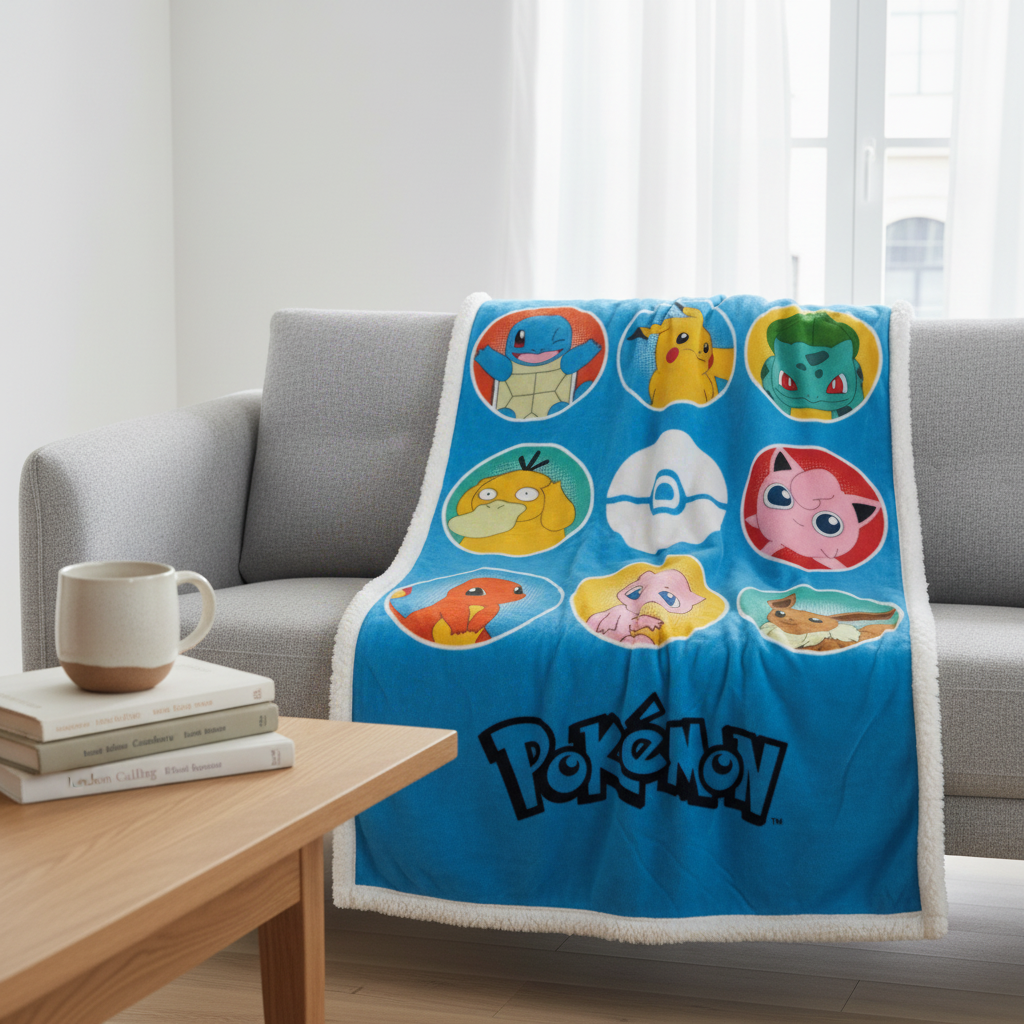 WT&T Plaid polaire sherpa Pokémon Pokédex de Kanto 100 x 150 cm