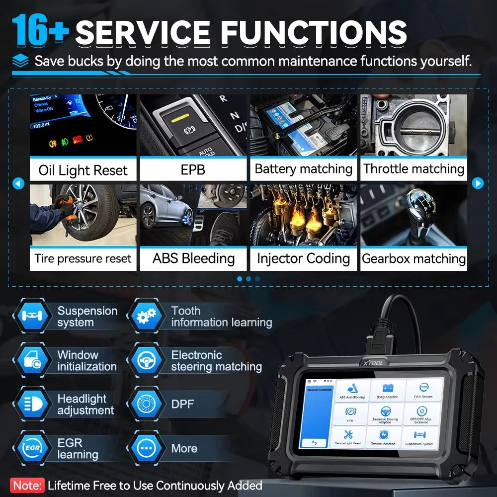 xtool D5S Outil de diagnostic OBD2 pour 4 systèmes moteur/ABS/coussin gonflable/transmission, 16 réinitialisations huile/frein/SAS/BMS/ABS/DPF/TPMS/papillon des gaz