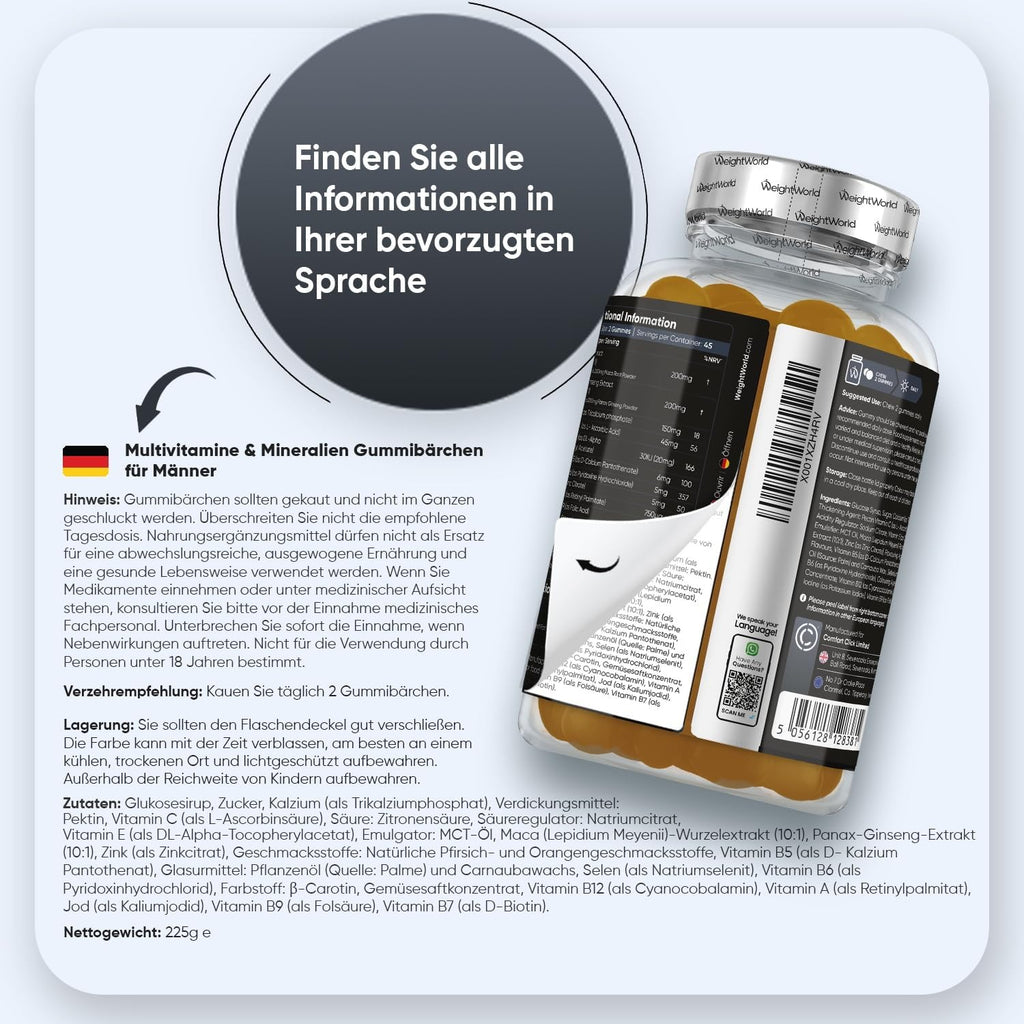 WeightWorld Gommes multivitaminées pour hommes, 90 gommes