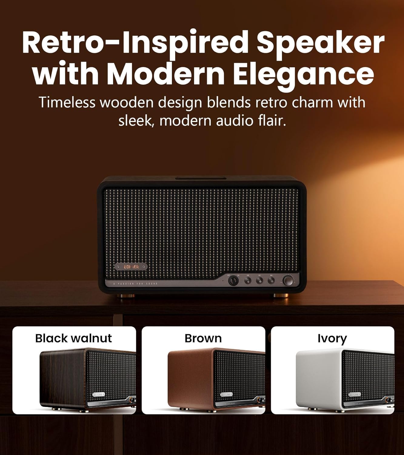 Edifier S300 enceinte de bureau Hi-Fi, audio Hi-Res LDAC, multiroom sans fil et appairage stéréo, 80 W, compatible AirPlay 2, Bluetooth 5.4, USB-C et AUX, design rétro, télécommande