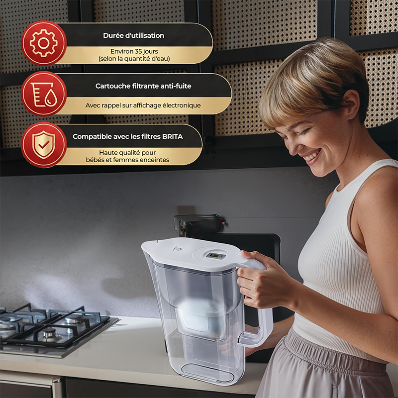 WOOX MX0200 Carafe filtrante 2,4 L avec affichage électronique et rappel de filtre 35 jours