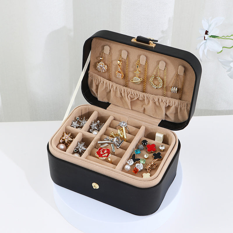 JORDAN&JUDY Boîte à bijoux multicouche pour boucles d'oreilles, bagues et colliers - 2 niveaux Noir