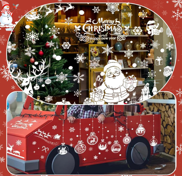 JU7CER 9 autocollants de fenêtre de Noël, réutilisables, conception double face, adaptés pour décorer des magasins, des bureaux et des salles de classe