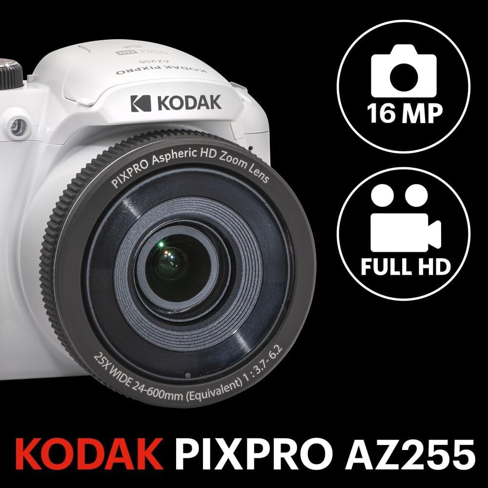 Kodak Appareil photo bridge numérique avec zoom optique 25x, Blanc