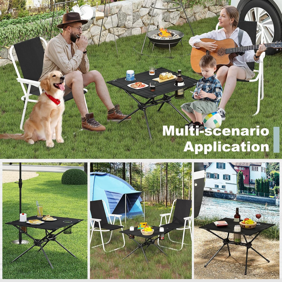 WOLTU Table de camping portable, table pliante ultralégère avec 2 porte-gobelets, table de pique-nique pliante avec sac de rangement, pour le camping, les pique-niques