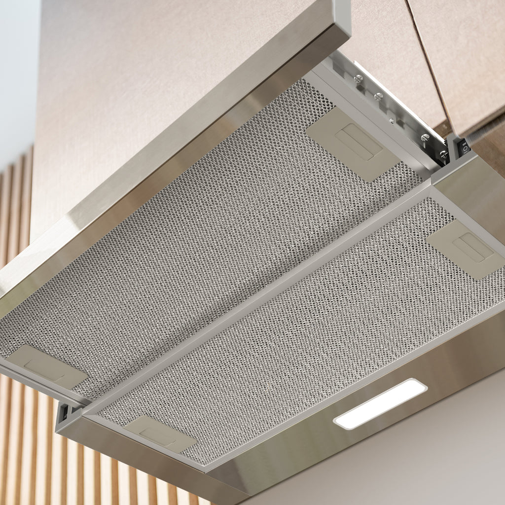 CIARRA Hotte aspirante télescopique sous meuble 60 cm, Puissante 370 m³/h, Argent, Classe énergétique A++