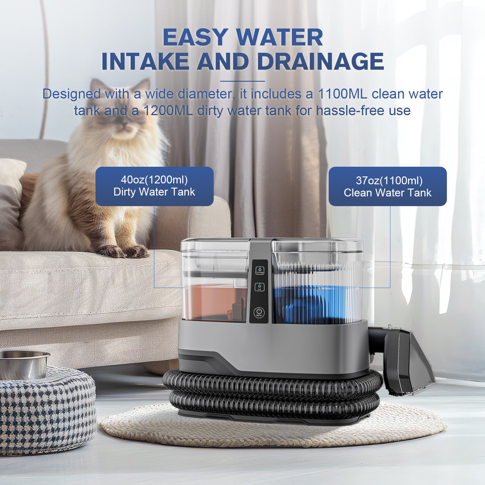 Omeser C688A machine nettoyeuse de tapis 600 W 17 kPa puissance d'aspiration nettoyage en profondeur des taches à main tissu humide canapé siège auto taches d'animaux