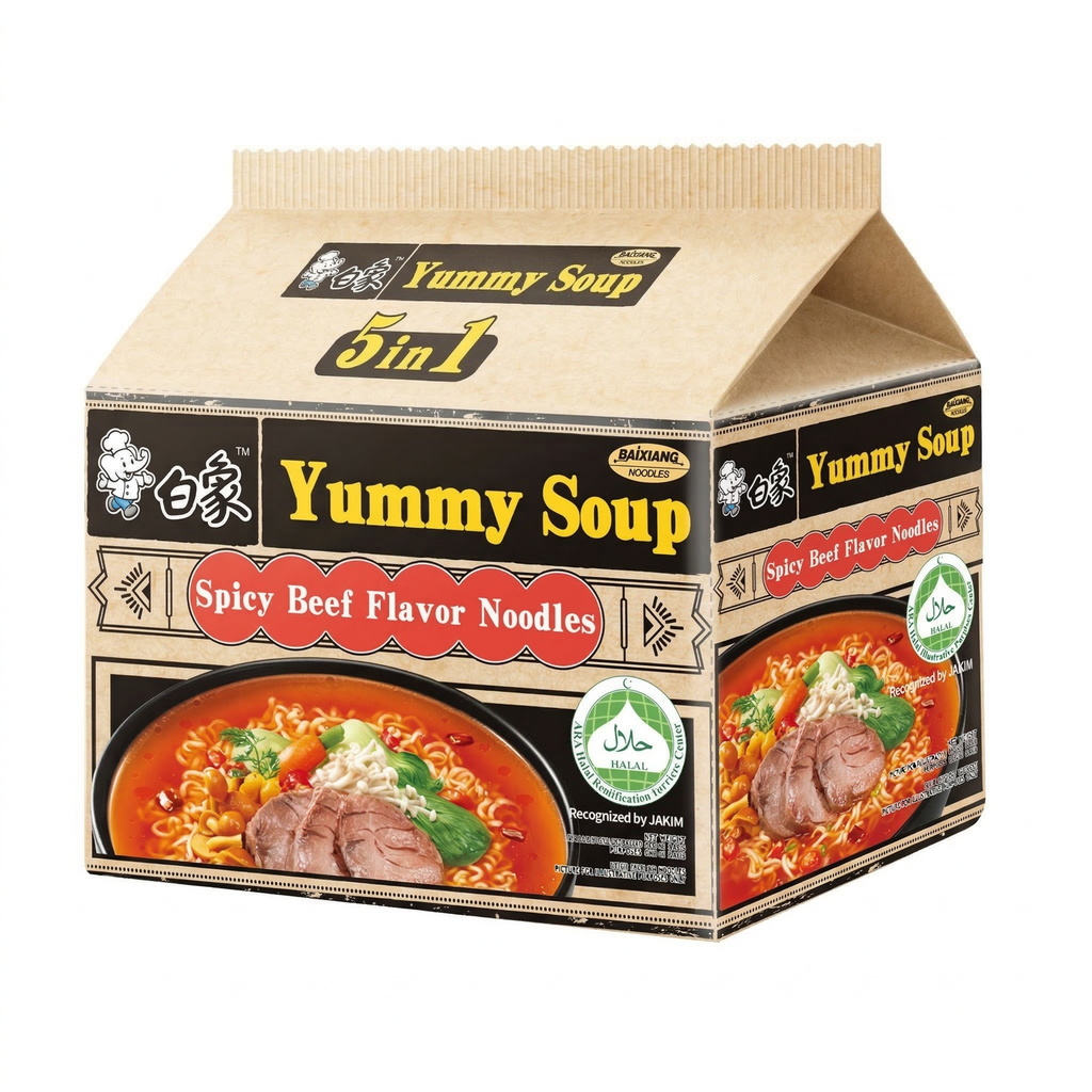 Bai Xiang Soupe Délicieuse Nouilles Halal au Bœuf Épicé 96 g * 5 Paquets