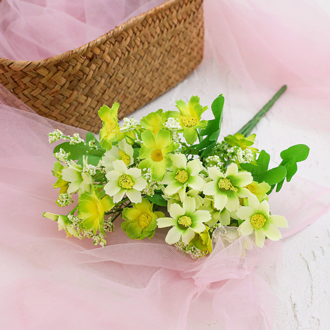 Wei's moment 6 bouquets Plantes artificielles pour balcon et intérieur Décoration florale en plastique Fleurs artificielles en plastique résistantes aux UV pour tombes et jardin Vert clair