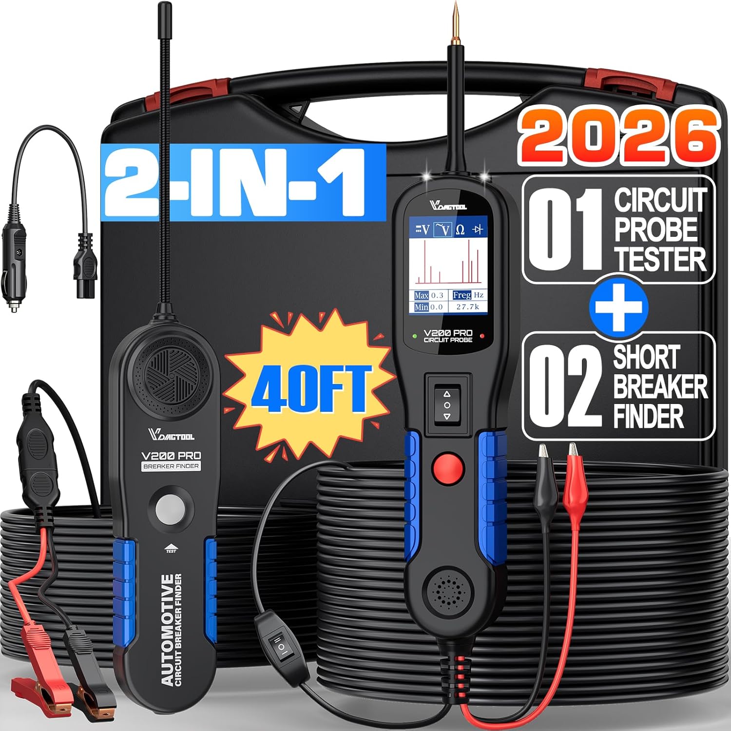 V200 Pro Testeur de Circuit Automobile, Testeur de Sonde de Circuit d'Alimentation Outil de Localisation de Disjoncteur