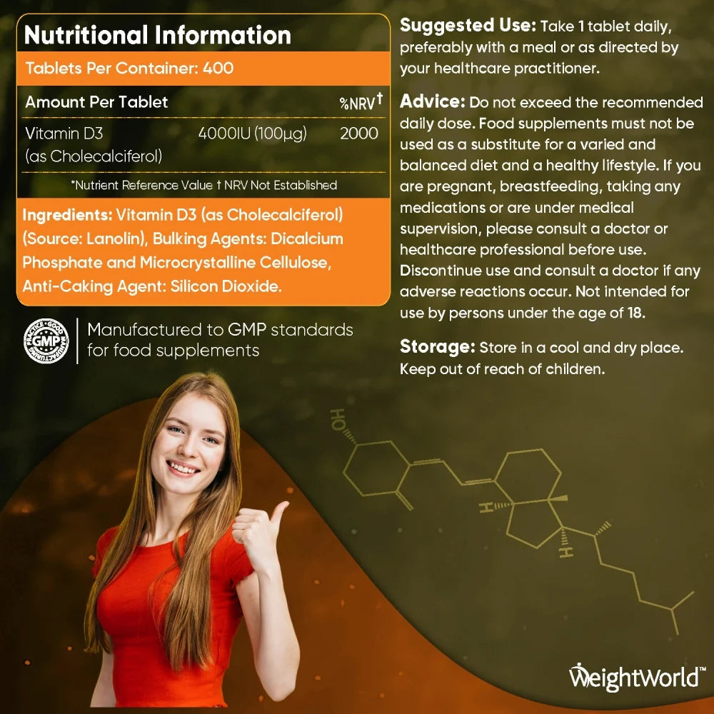 WeightWorld Vitamine D3 4000 UI 400 comprimés