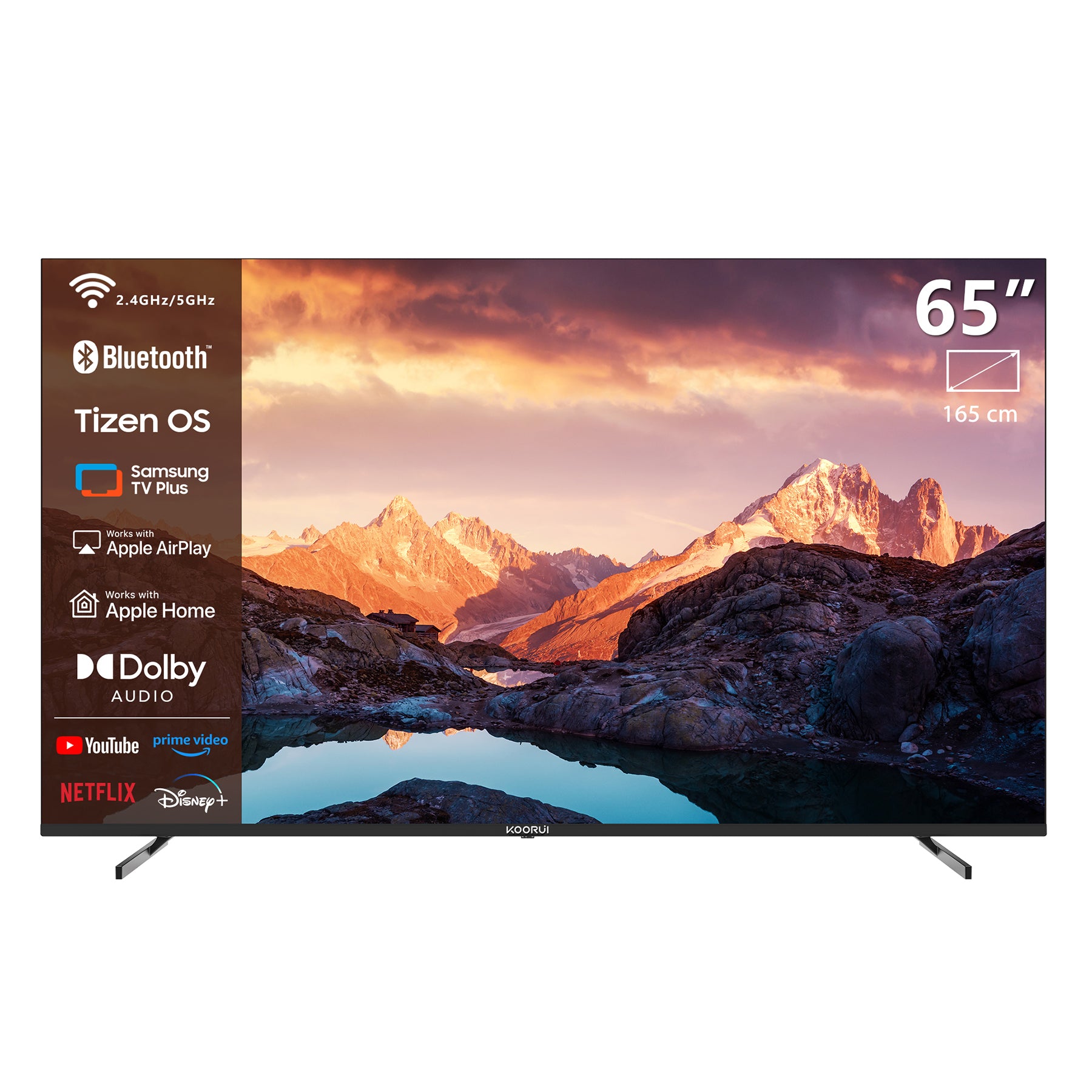 KOORUI K65N3UQ-T8, 65 pouces, 4K QLED, TIZEN TV, Design sans bords, Son dynamique avec Dolby Audio, Finition métallique haut de gamme