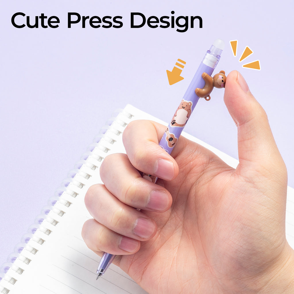 M&G Animaux en relief stylos gel effaçables, Lot de 6 stylos rétractables à encre bleu cristal, Pointe extra-fine 0,4 mm, Motif animal mignon