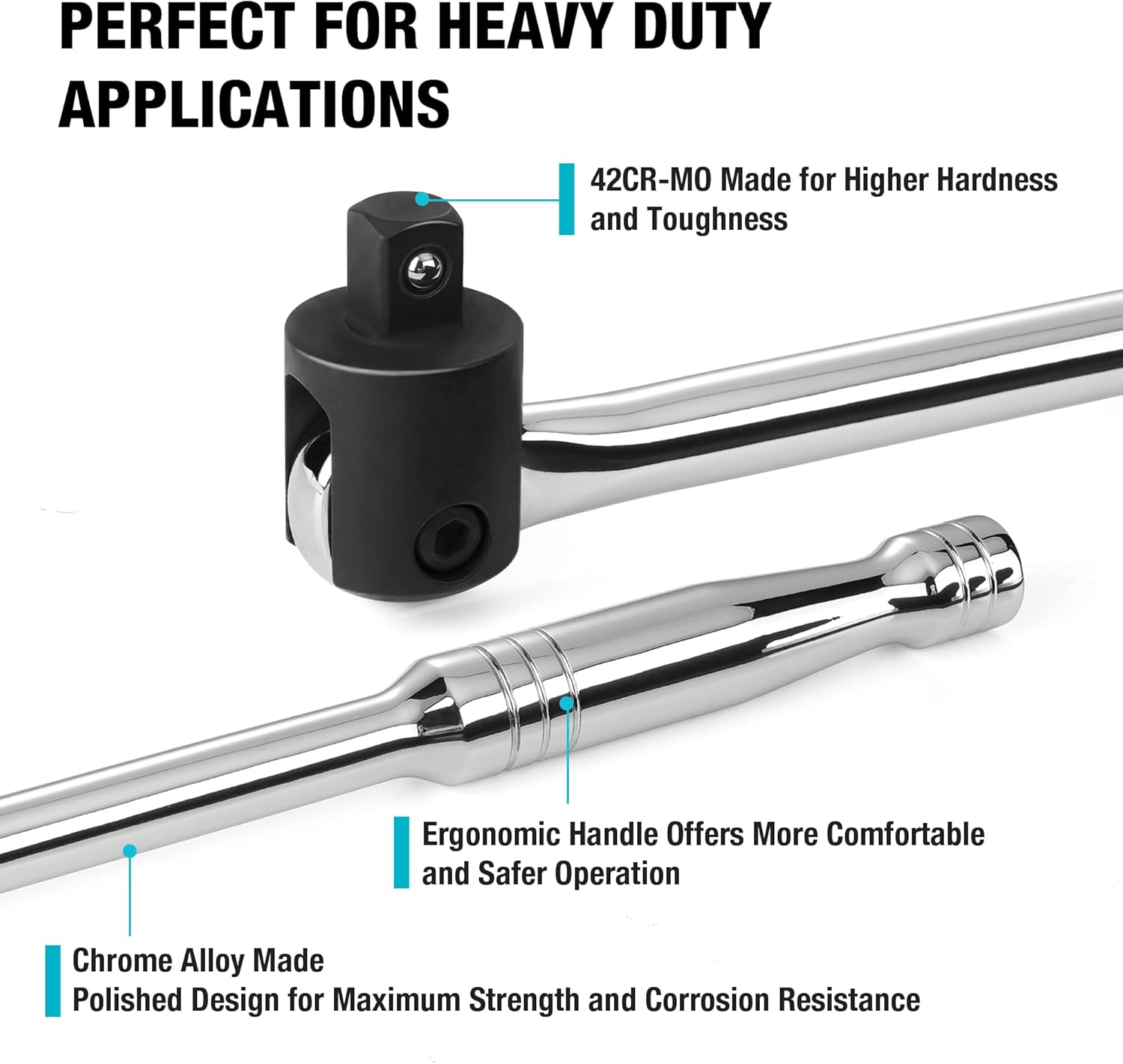 DURATECH Barre de démontage avec tête d'entraînement 1/2" rotative à 240°, manche de 60 cm de long, clé à couple à manche articulé, clé robuste, couple élevé (jusqu'à environ 780 Nm)