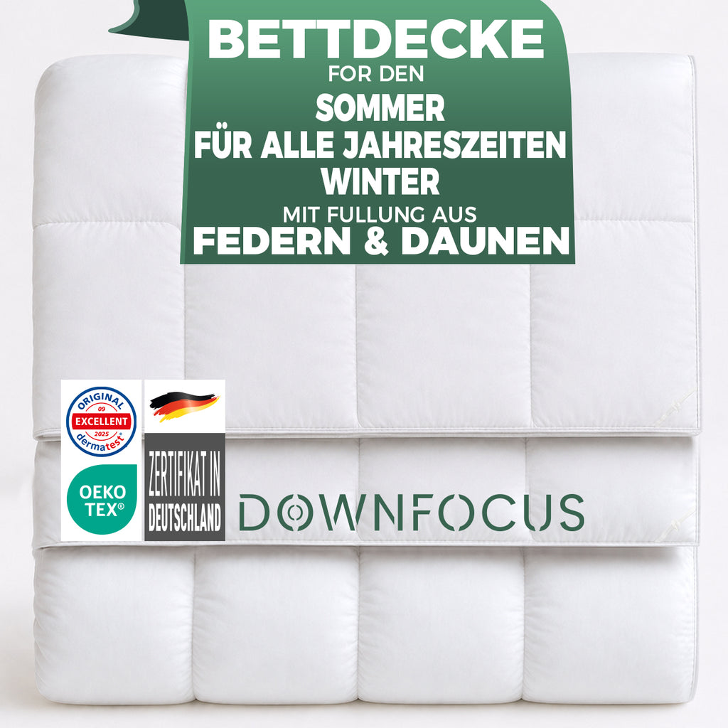 DOWNFOCUS Couette 2-en-1 classique, été et toute saison, 135 x 200 cm, 1 couette d’été 200 g/m² + 1 couette toute saison 450 g/m², certifiée OEKO-TEX, hypoallergénique