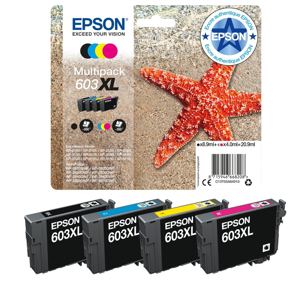 Cartouches d’encre Epson 603XL noir et 603 CMY, lot de 4