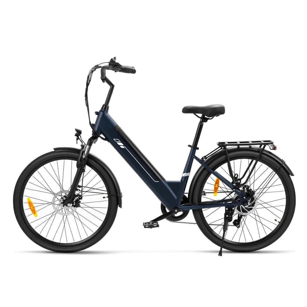 Touroll Roamer 2 ST Step-Thru 26 pouces 36 V 15,6 Ah 250 W 25 km/h 7 vitesses 45 Nm 100 km Autonomie maximale Vélo électrique Avec frein à disque mécanique et frein électrique