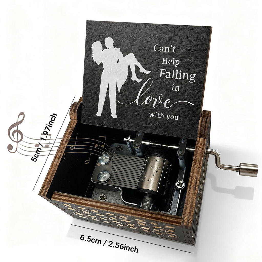 Alphynix 1 pièce Cadeau musical romantique, Boîte à musique en bois "Je ne peux pas m'empêcher de tomber amoureux" avec gravure de couple, Cadeau anniversaire Saint-Valentin