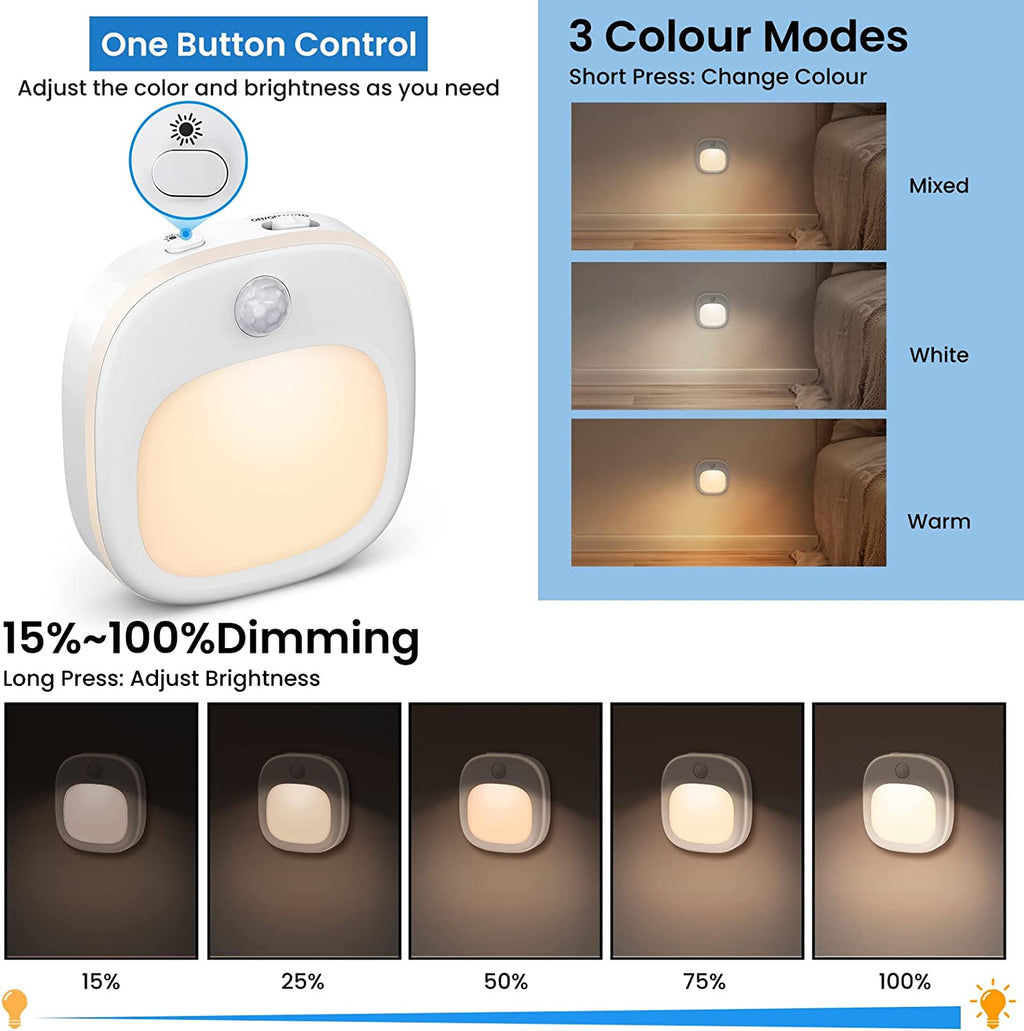 Lampenwelt Lot de 2 veilleuses rechargeables avec capteur de mouvement, 3 températures de couleur, 5 niveaux de dimmulation, LED SMD 0,5 W, 5 V-1 A, ABS + métal, pour chambre et chambre d'enfant