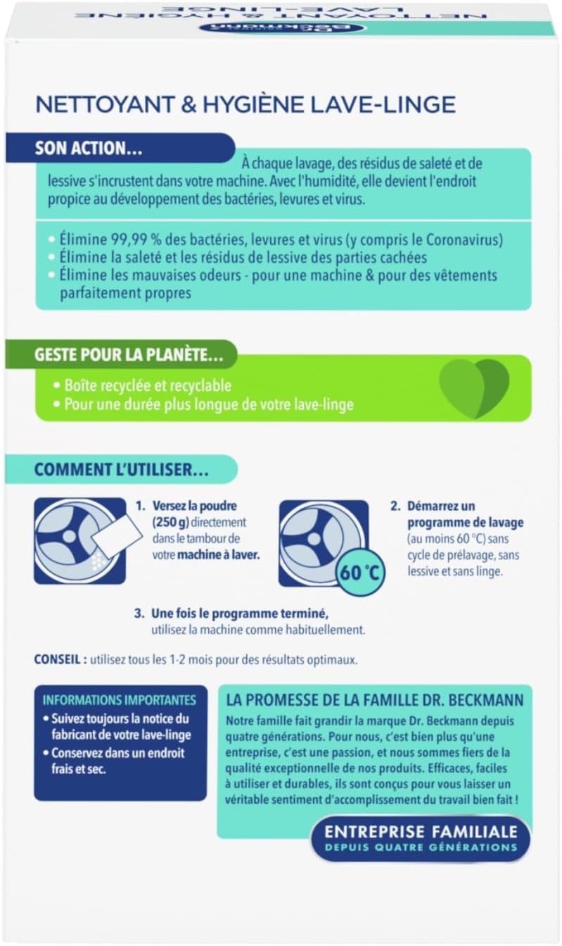 DR BECKMANN Nettoyant pour machine à laver nettoyage hygiénique en profondeur anti-odeurs 250 g