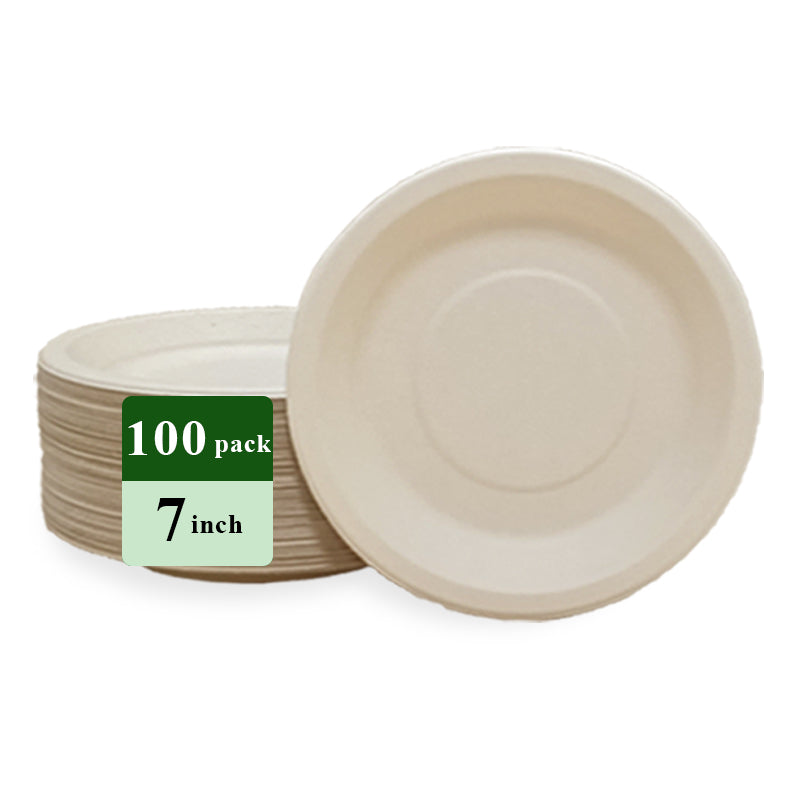 Rui bamboo Assiette jetable en fibre de bambou 7 pouces Lot de 100