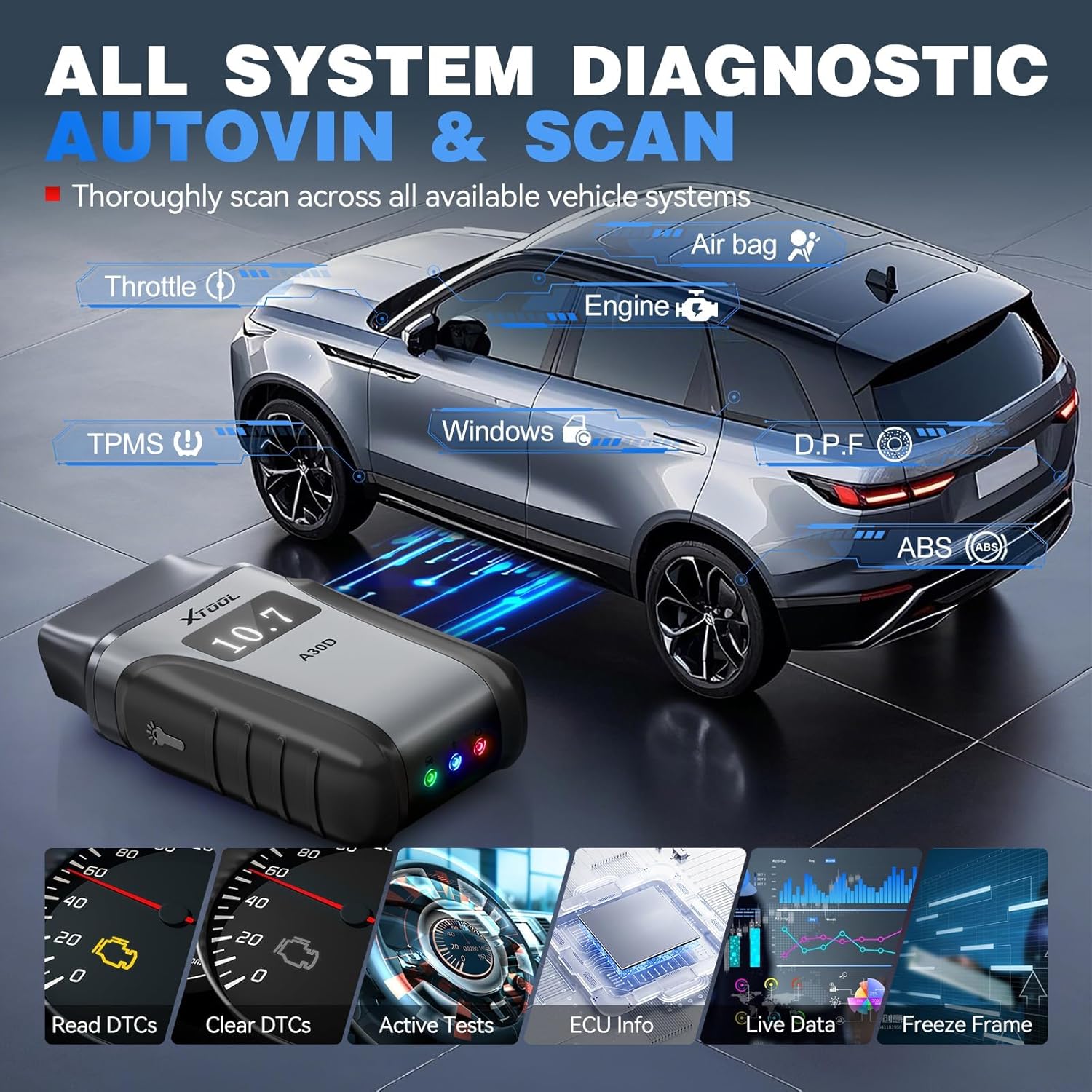 xtool A30D Scanner OBD2 Bidirectionnel Outil de Diagnostic Tous Systèmes & 19 Réinitialisations | Mise à Jour à Vie Outil de Scan Sans Fil pour iPhone & Android