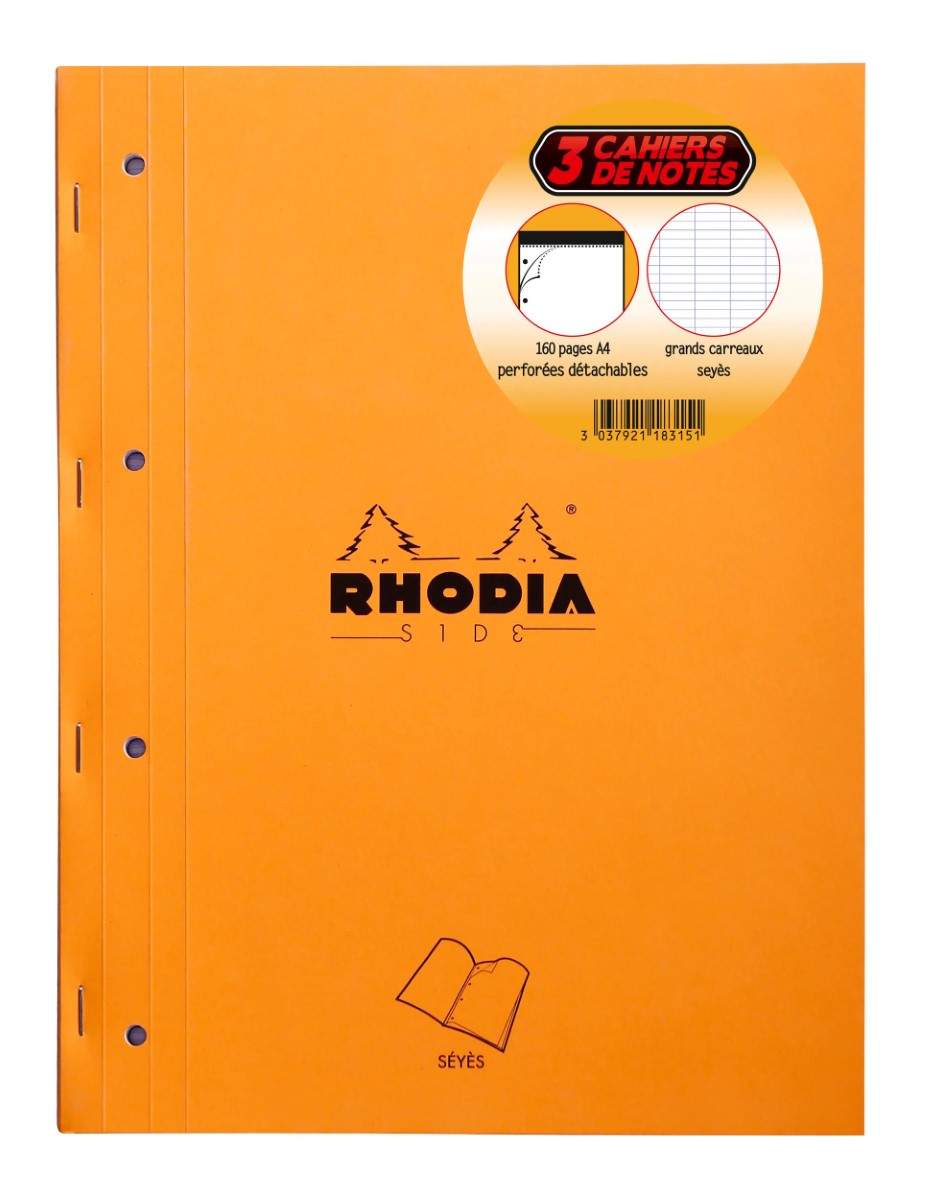 Rhodia Bloc-Notes Agrafé sur le Côté Lot de 3 A4+ 80 Feuilles Chacun